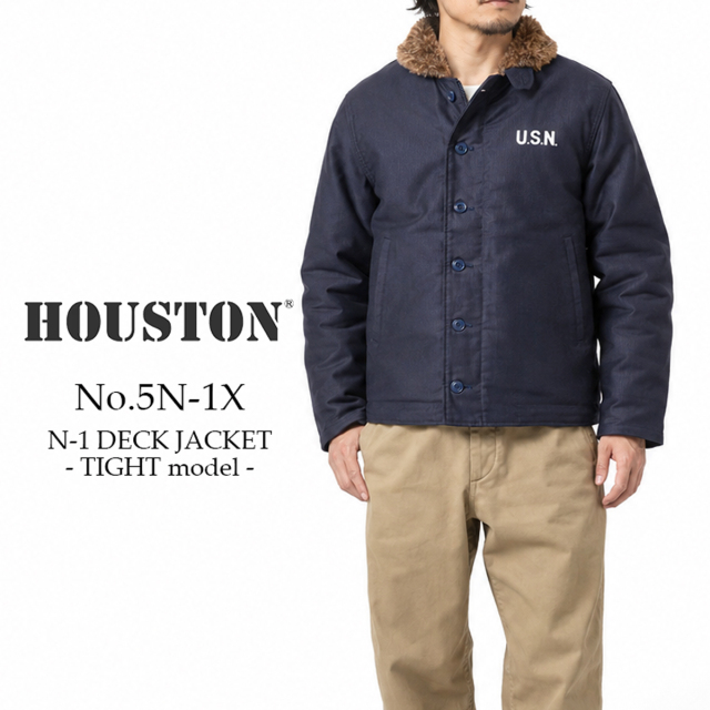 ヒューストン HOUSTON ジャケット N-1 DECK JACKET -TIGHT model-(BACK STENCIL type)N-1デッキジャケット タイトモデル メンズ 5N-1X ヘビーピケ ボア 防寒 ミリタリー バックステンシル