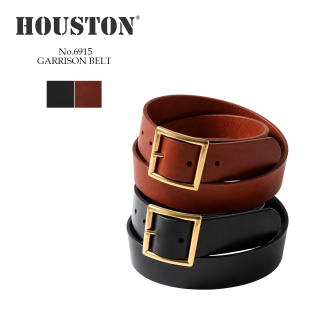 ヒューストン HOUSTON ベルト GARRISON BELT ギャリソンベルト メンズ 6915 牛革 本革 レザーベルト ミリタリー アメカジ ヴィンテージ 無地 重厚バックル 6ホール