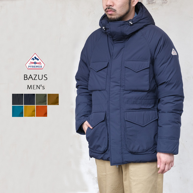 PYRENEX ピレネックス BAZUS バズス メンズ ダウンジャケット HMW002 ミリタリー フィールドジャケット マウンテンパーカー 800FP フレンチダックダウン ブラック ネイビー カーキ ブラウン ブルー イエロー オレンジ S M L