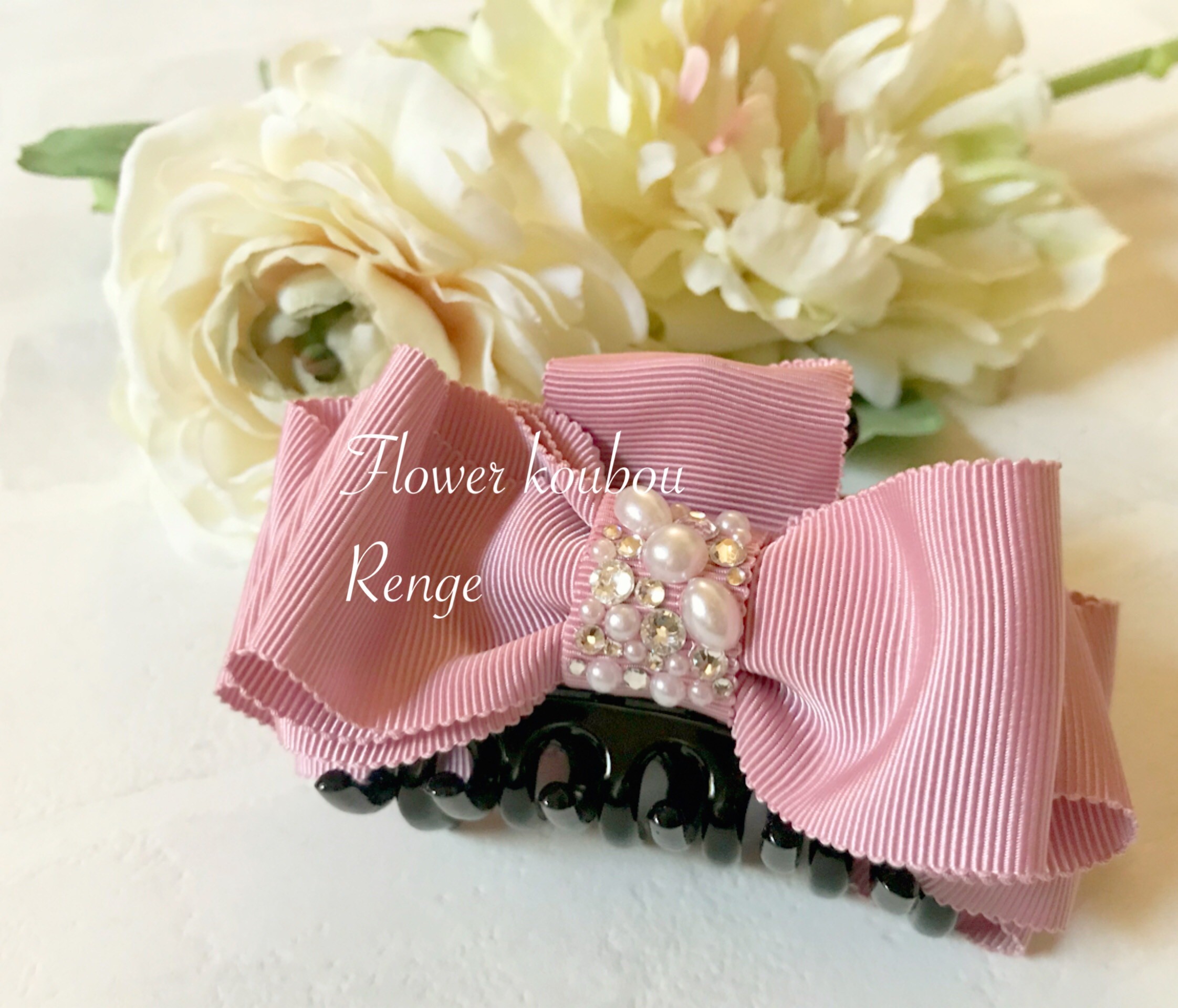 バンスクリップ　Ricco　リッコ　高級グログランリボン×ストーンデコレーション　豪華です