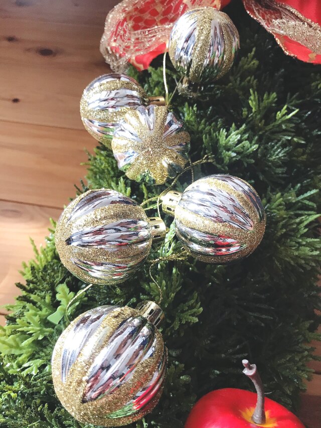 asca アスカ製　シルバー＆ゴールドグリッターオーナメント　6個入り　AX68705