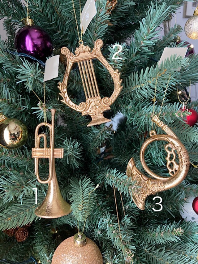 ゴールドインスツルメントオーナメント　/トランペット、ホルン、ハープ　からお選びください