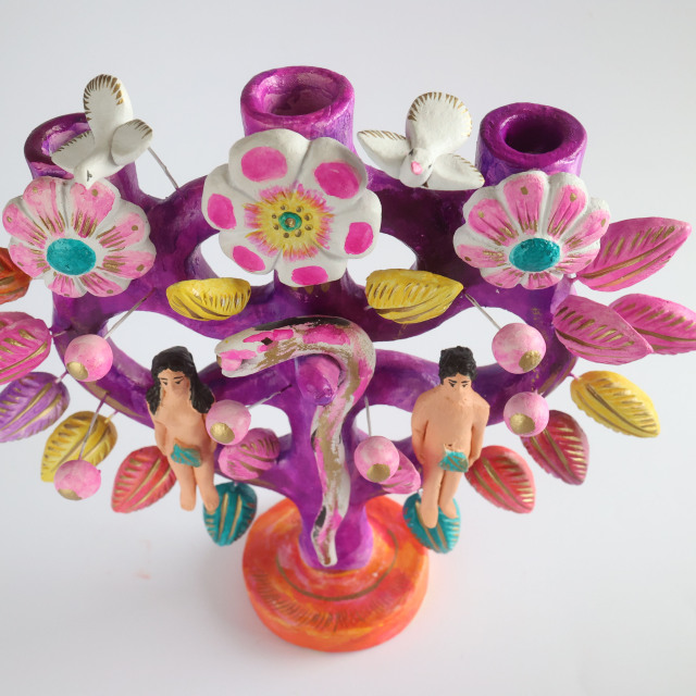 うっとりする色使い♡1970sメキシコ♡生命の樹♡キャンドルホルダー♡燭台♡ メテペック ソテノ工房 生命の樹 生命の木 キャンドルホルダー
