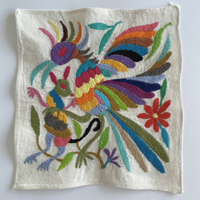 ヴィンテージ 刺繍 アート 額 飾り布 中南米 南米 メキシコ フォークアート
