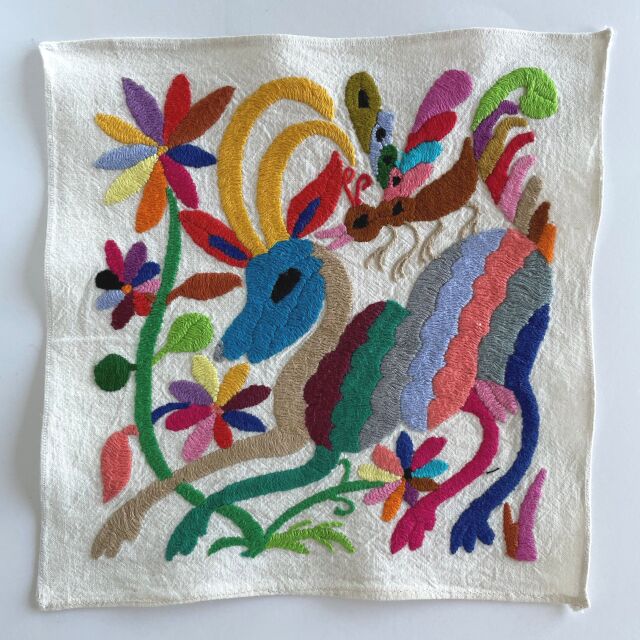 ヴィンテージ 刺繍 アート 額 飾り布 中南米 南米 メキシコ フォークアート オトミ刺繍 テナンゴ刺繍 コースター フォークアート 民芸品