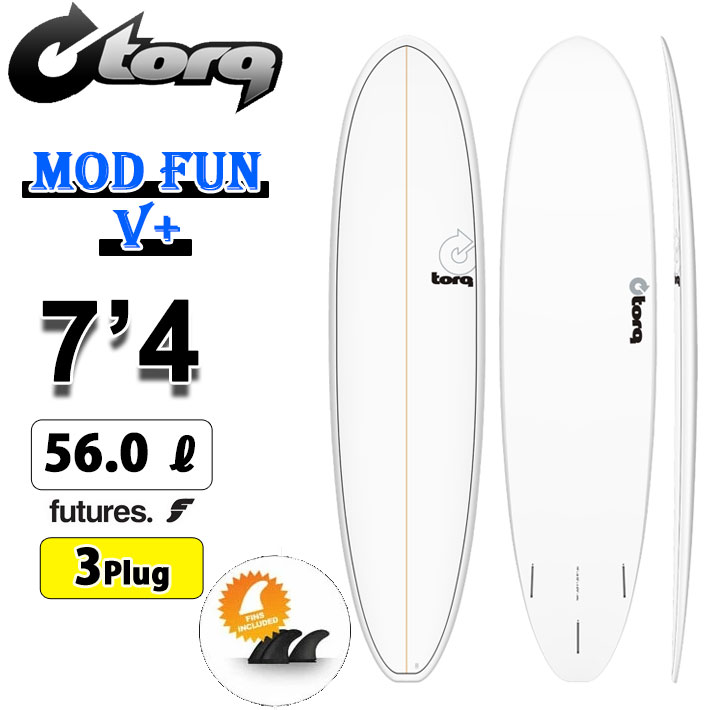 2026 torq surfboard トルク サーフボード PINLINE DESIGN MOD FUN V+ 7'4 [White Pinline] ファンボード エポキシボード 初級者 初心者 ビギナー [営業所留め送料無料]