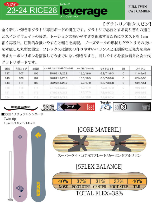23-24 RICE28 ライス28 Leverage レバレッジ レディース 137cm 140cm  