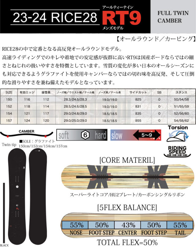 23-24 RICE28 ライス28 RT9 アールティーナイン 150cm 152cm 154cm  