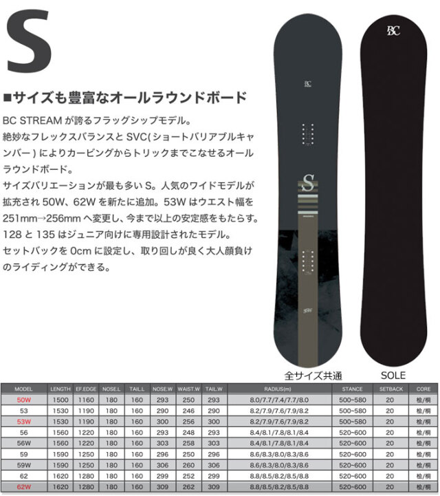 [予約商品] 24-25 ビーシーストリーム BC Stream S エス 150cm 153cm 156cm 159cm 162cm WIDE  JOINT 青木玲 キャンバー オールラウンドボード スノーボード スノボ 板 SNOW BOARDS 2024 2025