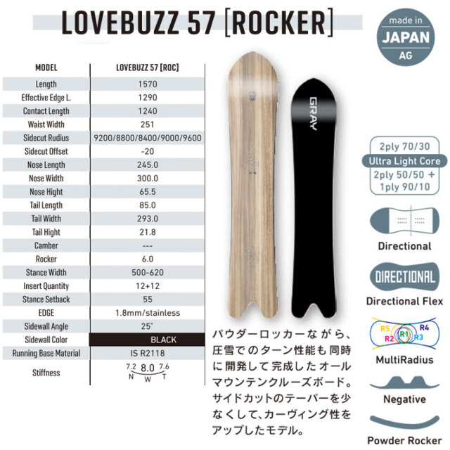 予約商品] 24-25 GRAY SNOWBOARDS グレイ Lovebuzz 57 Rocker ラヴバズ  