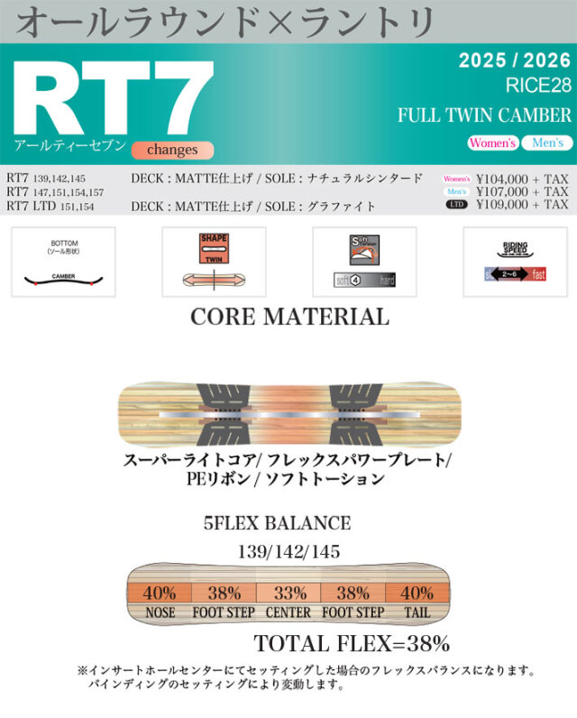 予約商品] 25-26 RICE28 スノーボード ライス 28 RT7 アールティー  