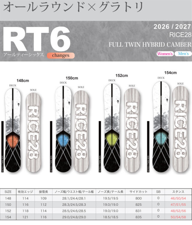 予約商品] 26-27 ライス 28 スノーボード RT6 アールティー シックス 