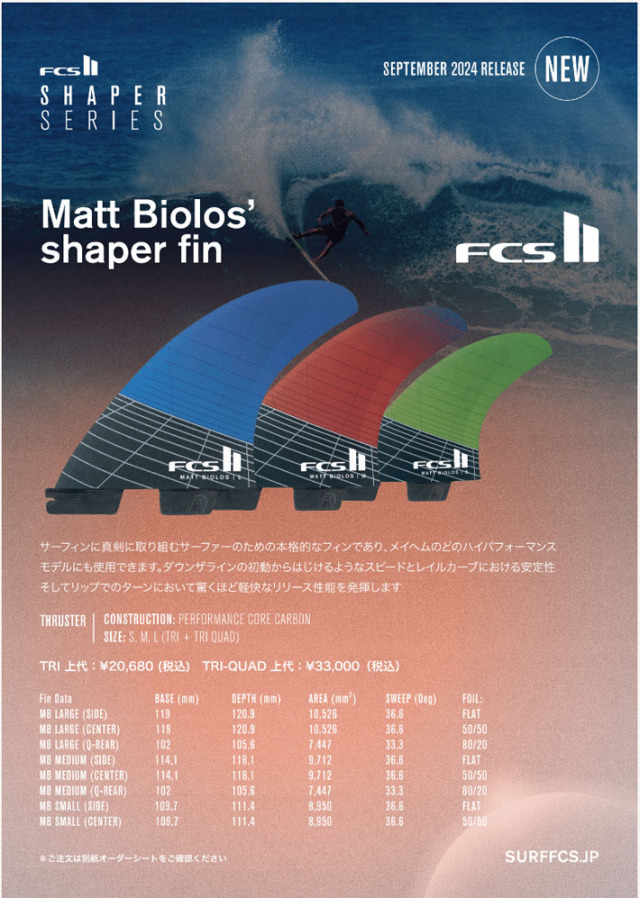 FCS2 FIN マットバイオロス パフォーマンスコアカーボン スラスター 