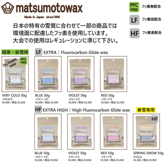 マツモトワックス EXTRA HIGH High Fluorocarbon Glide wax 50g 滑走