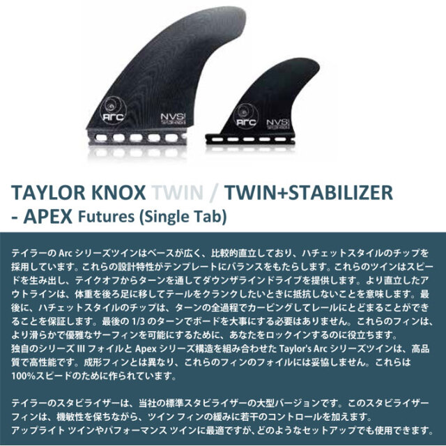 ショートボード用フィン NVS Fin フィン TAYLOR KNOX APEX TWIN+ 