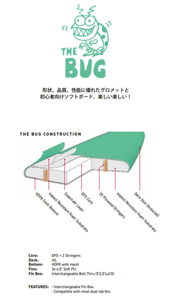ソフトボード OCEAN&EARTH THE BUG/良い状態! ソフトサーフボード OCEAN&EARTH THE BUG SOFTBOARD 4'8 フィン付属