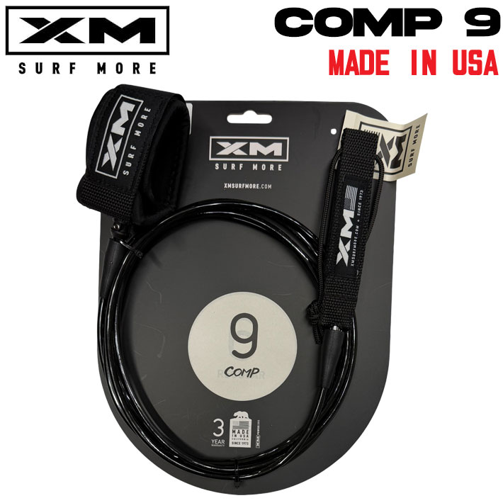 2025 XM サーフィン リーシュコード COMP 9'0 ANKLE 足首用 9ft エックスエム ショートボード リーシュ MADE IN USA サーフボード
