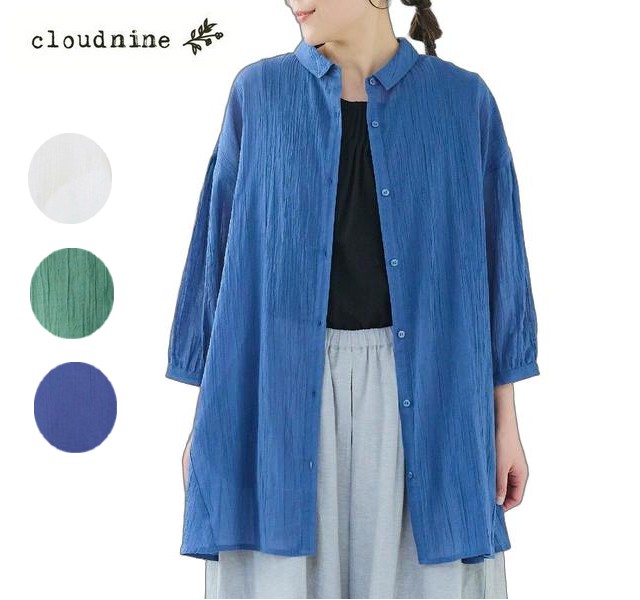cloud nine クラウドナイン 楊柳布帛７分袖シャツチュニック ntu1923m
