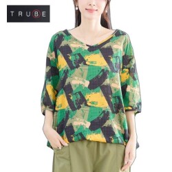 trube アートペイント柄コットンドロストトップス n13-260m
