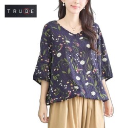 trube ボタニカルVネックコットンカットソー n13-265m