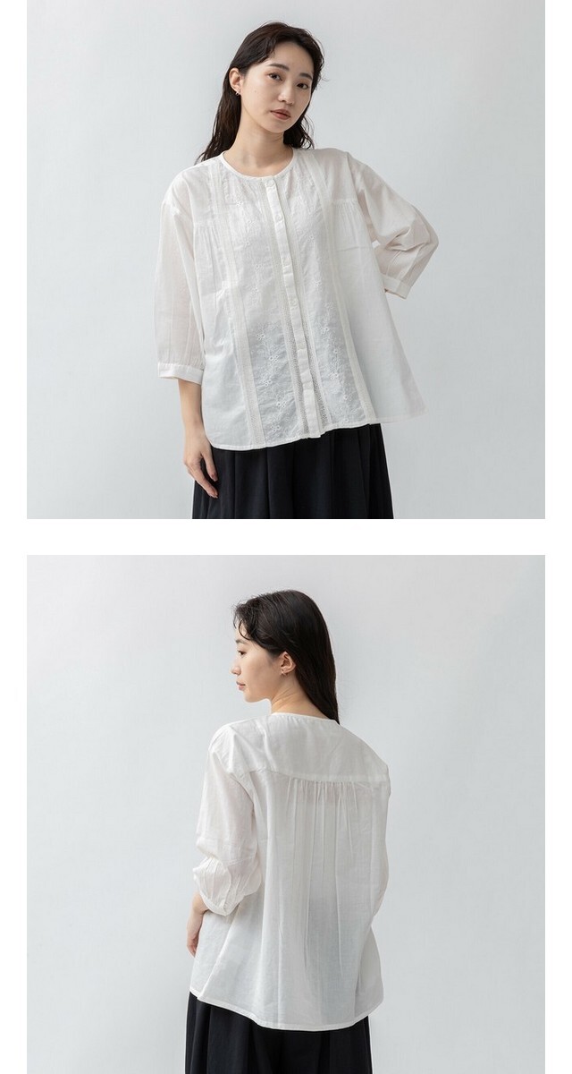 m.m.o 綿100％キャンブリック刺繍レースブラウス clf8183m