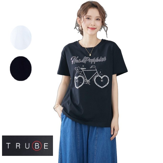 trube パールラインストーン自転車デザインTシャツ c31-477bm