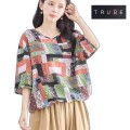 trube 和風MIX柄ドローストリング綿カットソー n13-104am