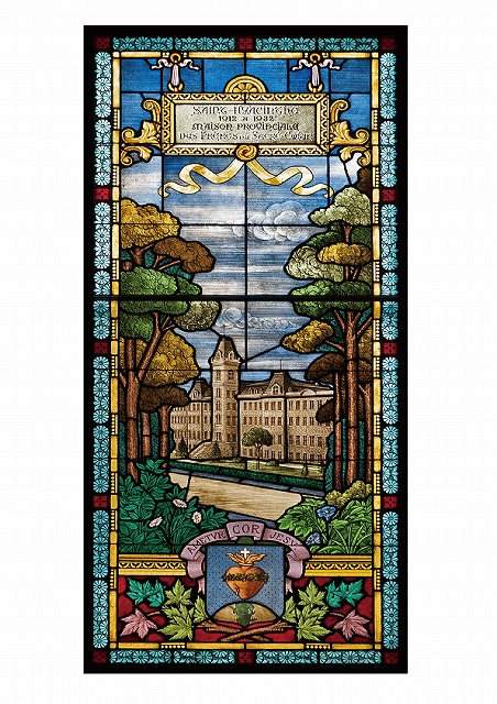 S-11【世界のステンドグラスシール】　森の中の学園　タイプC　W149mm×H297mm