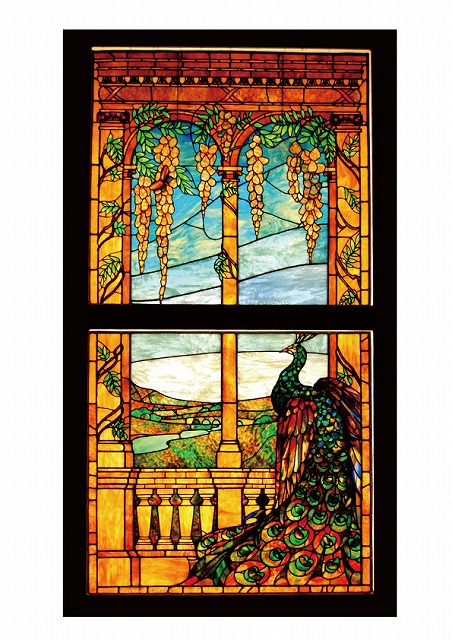 S-17【世界のステンドグラスシール】　王宮の孔雀　　タイプC　W173mm×H297mm