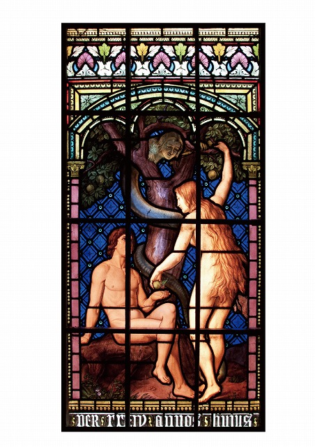 S-07【世界のステンドグラスシール】アダムとイヴ　1　タイプC　W300mm×H600mm