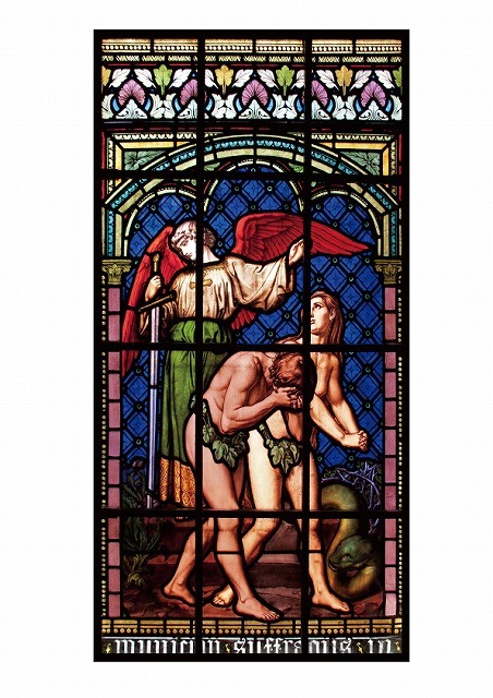 S-10【世界のステンドグラスシール】アダムとイヴ　2　タイプC　W149mm×H297mm