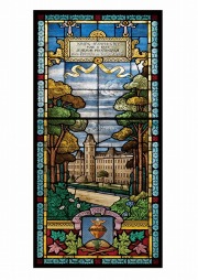 S-09【世界のステンドグラスシール】　森の中の学園　タイプC　W300mm×H600mm