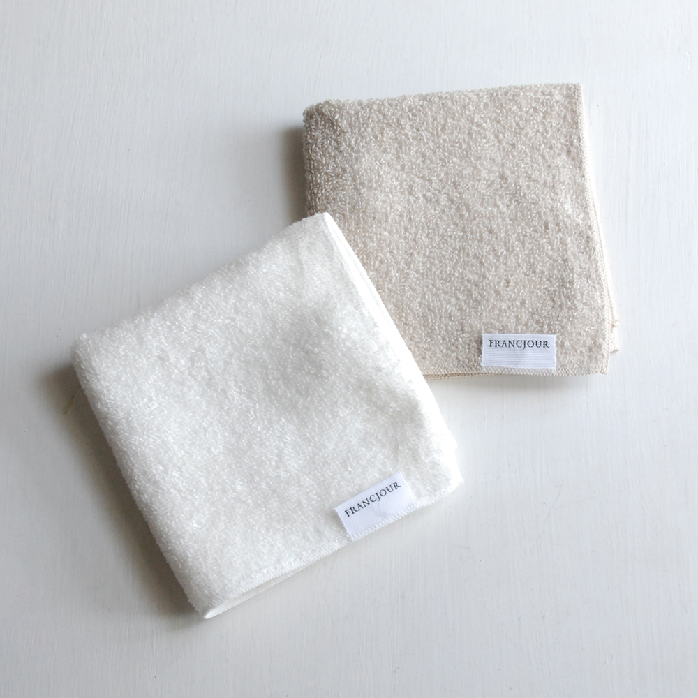 フランジュール　グラースミニタオル。シャリ感が気持ちよい肌触り、吸水性の良さが特徴です。
