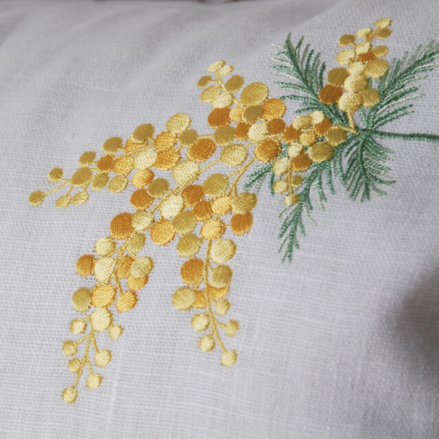 francjour フランジュール ｜ ミモザ刺繍リネンクッションカバー