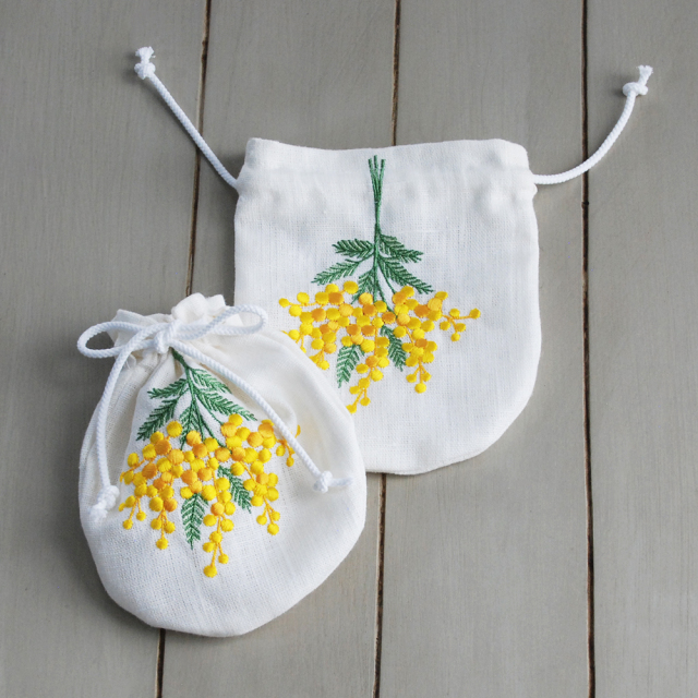 francjour フランジュール ｜ ミモザブーケリネン巾着/ブラン