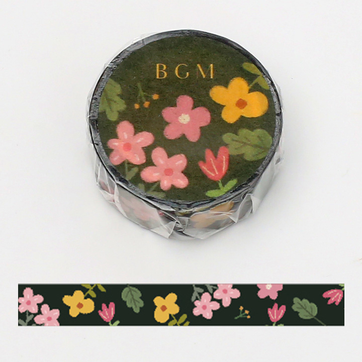 BGMマスキングテープ 15mm 花畑・ダーク(BM-LA060)【ネコポスOK】