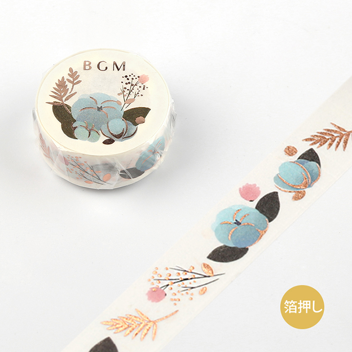 BGMマスキングテープ Life 箔押し 15mm ブルーフラワー(BM-LGCA005)【ネコポスOK】