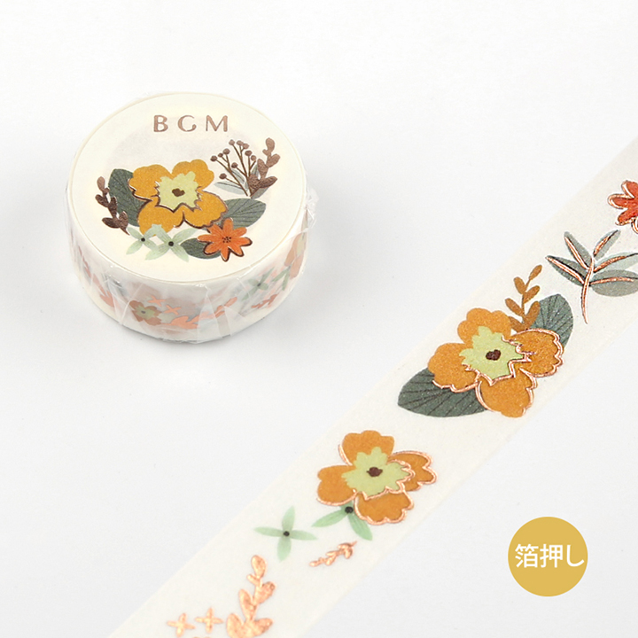 BGMマスキングテープ Life 箔押し 15mm イエローフラワー(BM-LGCA007)【ネコポスOK】