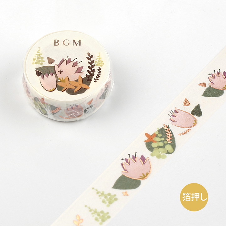 BGMマスキングテープ Life 箔押し 15mm ピンクフラワー(BM-LGCA008)【ネコポスOK】