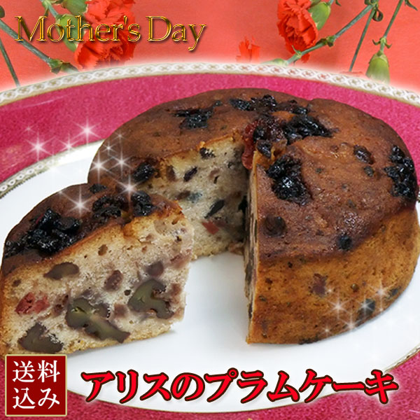 【母の日】アリスの森のプラムケーキ 4号（カーネーション付き） 【送料込み】 [こだわりの熟成フルーツケーキ]