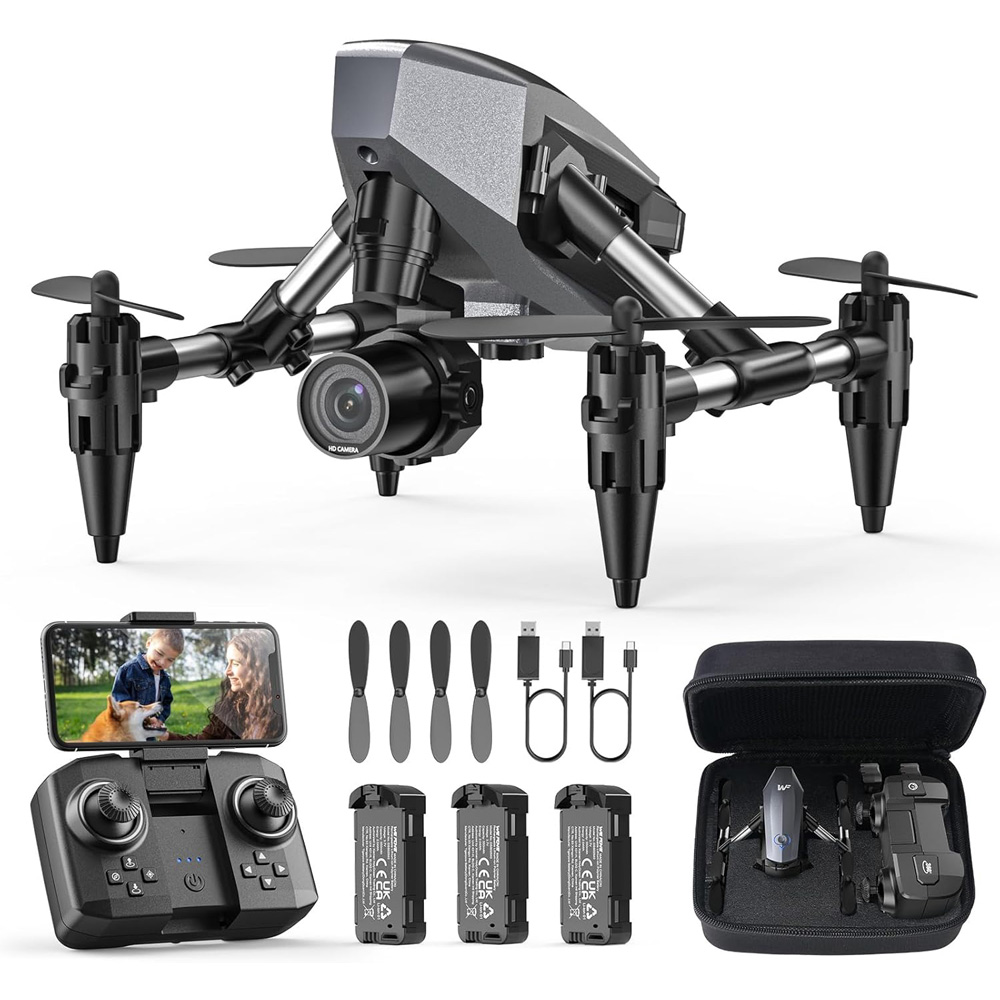 【SALE対象商品】[ドローンカメラ] 100g未満 申請不要 1080P FPVカメラ バッテリー3個付き 最大飛行時間21分 収納ケース付き 2.4GHz azdc014
