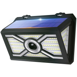 [防犯センサーライト] 最大2500ルーメン・IP65防水 2200mAh大容量 高輝度LED 3面発光 電気代不要 太陽光発電 自動点灯/消灯 2年保障 fl-azscl004