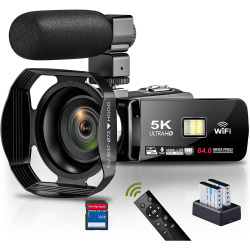 【SALE対象商品】[ビデオカメラ] 5K WIFI機能 動画撮影 外付けマイクをサポート YouTubeカメラ 6400万画素 18倍デジタルズーム 3インチタッチモニター IRナイトビジョン機能 vlogカメラ 予備バッテリー2個 ワイヤレスリモコン mc-azvc001