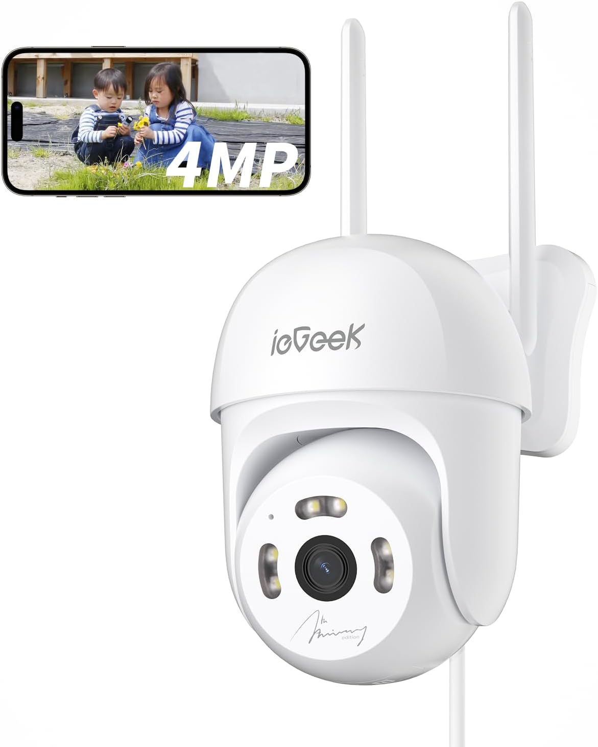 【SALE対象商品】[屋外・屋内兼用 防犯カメラ] スマート防犯カメラ 自動追尾機能 400万画素 24時間連続録画撮影 Alexa対応 夜間自動暗視撮影 スマホで遠隔監視 撮影 360度全方位撮影 動体検知 双方向音声 音声警報 IP66防水機能搭載 mc-azsc004
