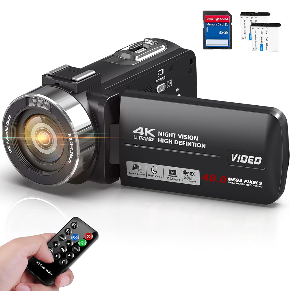 【SALE対象商品】[ビデオカメラ] 4K 48MP 30FPS 18Xデジタルズーム IRナイトビジョン付き 3.0インチ LCDタッチスクリーン Vlogカメラ YouTube用カメラ 一時停止機能 リモコン付き バッテリー2個 32GBのSDカード付属 mc-azvc003