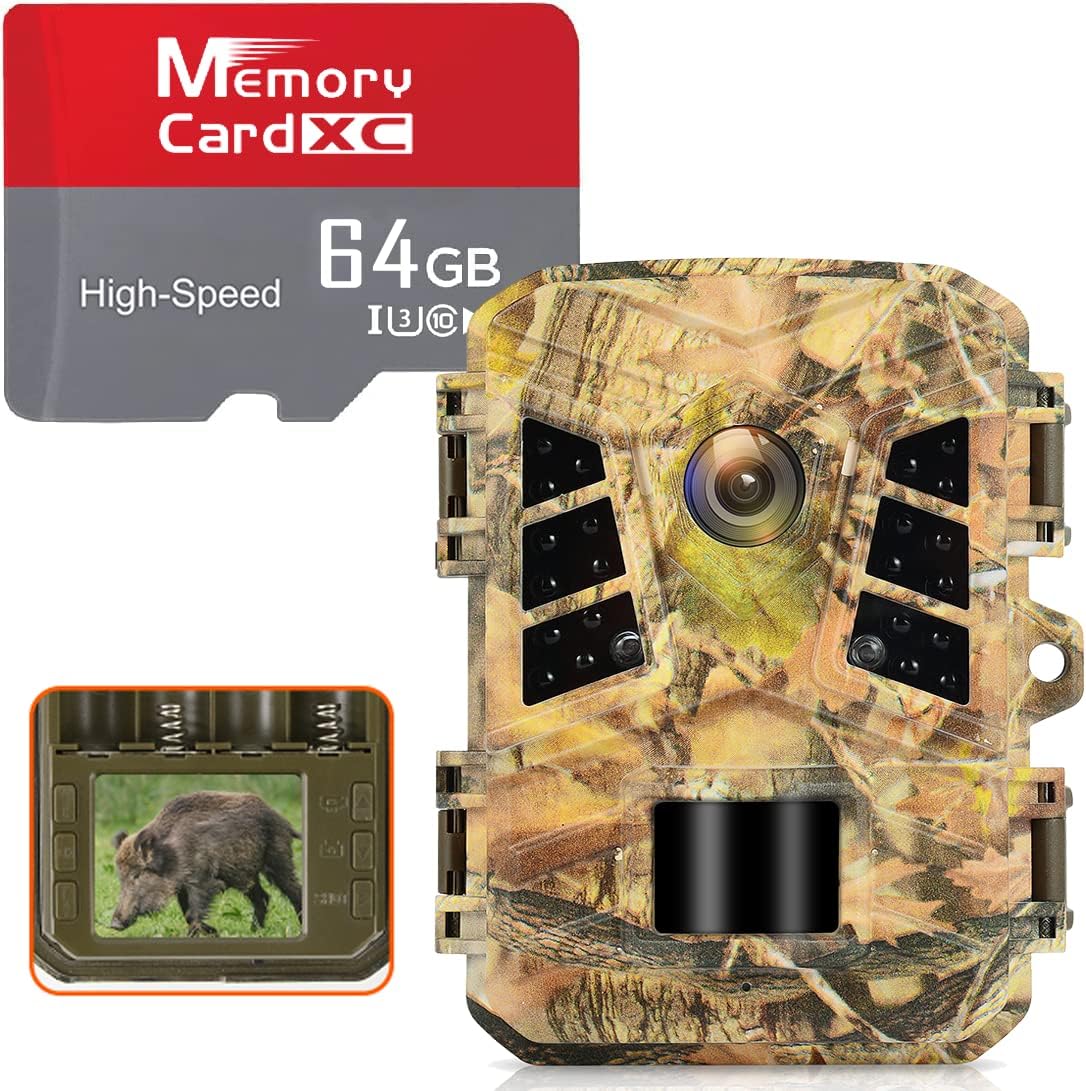 【SALE対象商品】[トレイルカメラ] 2.7K高画質 防犯カメラ microSDカード64GB付属 IP66防水防塵 赤外線LED搭載 暗視撮影 監視カメラ 動体検知 人感センサー搭載 自動上書録画 電池タイプ