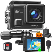 [アクションカメラ] 5K30FPS 24MP解像度 EIS手ブレ補正 WiFi搭載 マイク付属 タッチパネル式 1350mAh大容量バッテリー2個付き バッテリー充電器付き 水中カメラ リモコン付き 水深40メートル防水ケース mc-azac005