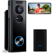 [ドアホンカメラ] インターホン ワイヤレスカメラ 工事不要 400万画素 2.7K SDカード不要 2.4GWIFI対応 動体検知 家族共有 遠隔監視 リアルタイム監視 盗難防止 IP66防水防塵 mc-azdf002