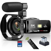 [ビデオカメラ] 5K WIFI機能 動画撮影 外付けマイクをサポート YouTubeカメラ 6400万画素 18倍デジタルズーム 3インチタッチモニター IRナイトビジョン機能 vlogカメラ 予備バッテリー2個 ワイヤレスリモコン mc-azvc001