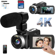[ビデオカメラ] 4K 48MP 30FPS 18Xデジタルズーム 外付けマイク付属 IRナイトビジョン付き 3.0インチ LCDタッチスクリーン Vlogカメラ YouTube用カメラ mc-azvc002